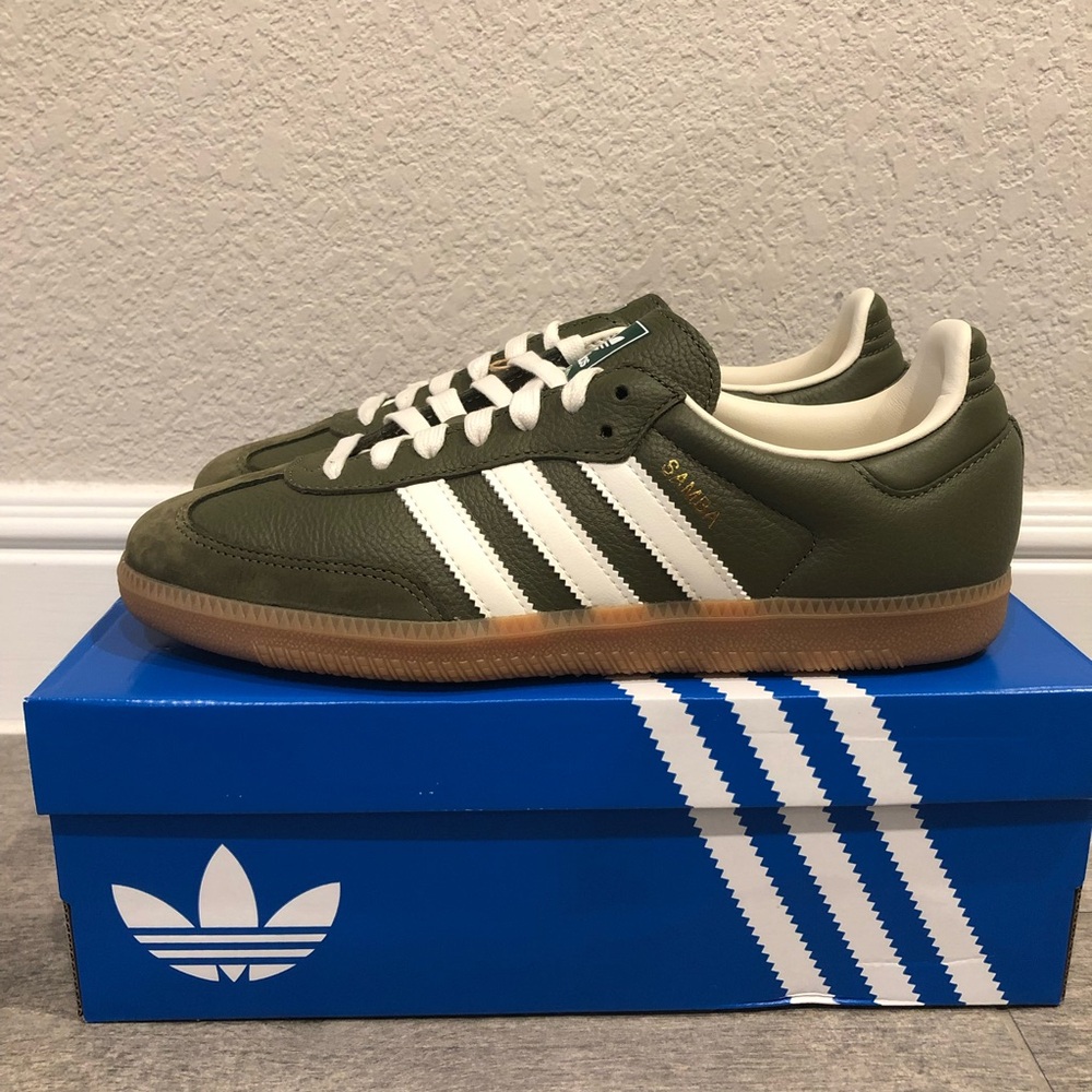 New Adidas Samba OG Sneakers Khaki Gum JR0890 Leather Men’s Shoes Size 9 - Picture 3 of 8